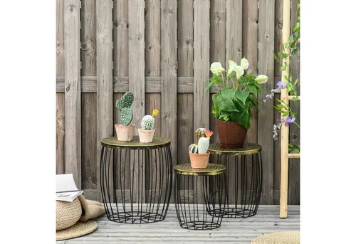 Outsunny Gartentisch Retro Metallkorb in schwarz von Outsunny