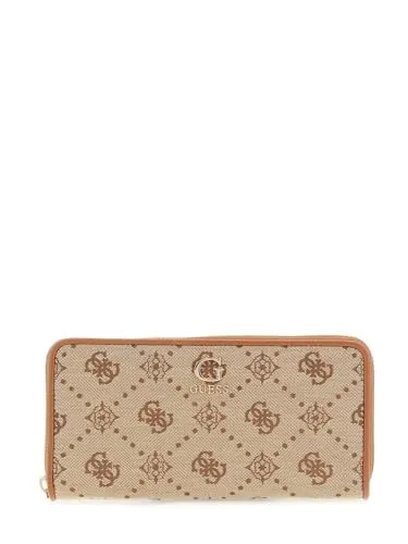 GUESS Neda SLG Large Zip Around Wallet L Latte Logo in braun von GUESS
