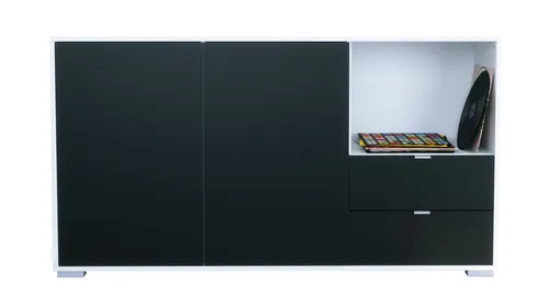 Vladon Sideboard Milano (Kommode mit 2 Türen Schwarz matt, 2 Schubladen Schwarz matt, Made in Germany), Korpus Weiß matt (152,5 x 83 x 37 cm)