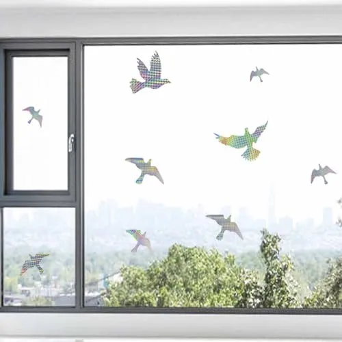 Anti-Kollisions-Fenster-Vogel-Aufkleber - 12 Stück klar - Fensterbilder zum Vogelschutz, effektiv mit holografischer Reflexionstechnologie. Schützt Vögel vor Fensterkollisionen und ist einfach anzubringen.