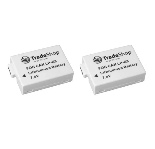 Trade-Shop 2x Akku passend für Canon EOS 550D 600D 650D LP-E8 Kamera-Akku Li-Ion 1300 mAh (7,4 V)