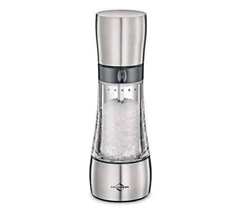 Salzmühle KÜCHENPROFI ORLANDO - Hochwertige Edelstahl-Mühle - Küchenhelfer mit 5-stufiger Mahlgradeinstellung, aus robustem Edelstahl und Hochleistungskeramik, ideal für Salz, Pfeffer und getrocknete Kräuter.