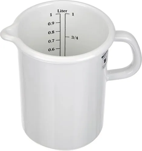 Riess Messbecher, Emaille weiß - 1 Liter - Messbecher aus Emaille mit 1 l Fassungsvermögen und praktischen Ausguss. Ideal zum genauen Abmessen und Ausgießen von Flüssigkeiten.