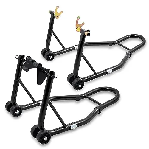 Montageständer Motorradheber Set Bituxx Schwarz - Robustes Montageständer Set für Vorderrad und Hinterrad, Tragkraft bis 250 kg, ideal für Offroad und Straßenmotorräder, mit Gummischutz für sicheren Halt.