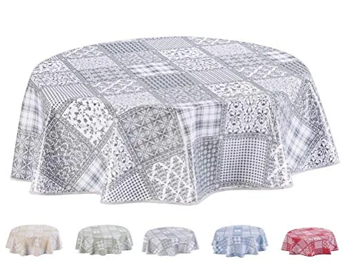 Home Direct Wachstuch Tischdecke Abwaschbar Rund 155cm Hellgrau