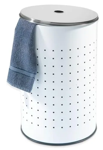 Home4You Wäschetonne Weiß, Edelstahl, 54 Liter - Wäschetonne aus Edelstahl mit 54 l Fassungsvermögen, ideal für stilvolle Wäscheorganisation und ausgestattet mit Deckel und Belüftungslöchern.