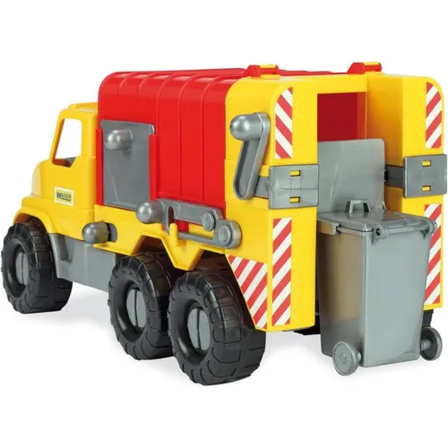 Wader Wozniak Spielzeug-Müllwagen City Truck - 2-tlg. Set mit Mülltonne, fördert Fantasie und motorische Fähigkeiten, ideal für Kinder ab 3 Jahren