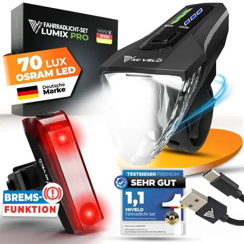 Fahrradlicht Set LED aufladbar mit Bremslicht 