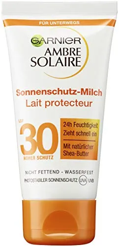 Garnier Sonnencreme Ambre Solaire, feuchtigkeitsspendend - Sonnenschutzmittel mit Lichtschutzfaktor 30, zieht schnell ein, bietet 24h Feuchtigkeit und schützt vor UVA-/UVB-Strahlung - ideal für einen gepflegten Sonnenbad.