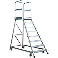 Produktbild Iller Podestleiter mit gefederten Lenkrollen – Aluminium 7 Stufen