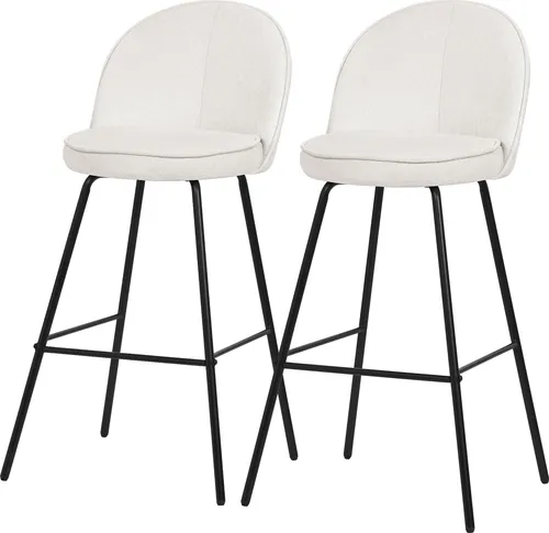 ML-Design Barhocker 2er Set Beige Stoffbezug 75 cm hoch Gepolsterte Barstühle mit Metallgestell Rückenlehne & Fußstütze Küchenstühle Bistrohocker