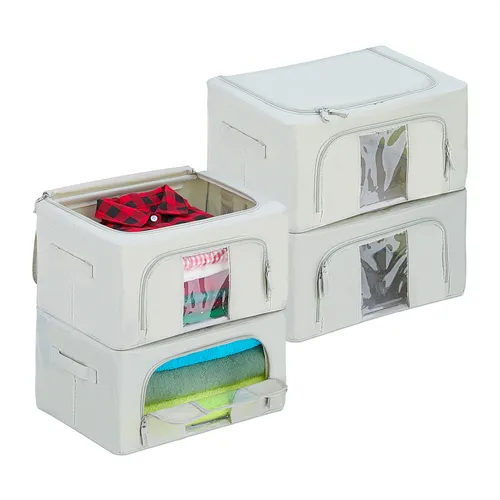 relaxdays Unterbettkommode Aufbewahrungstasche Set, 4 x 22 Liter - Unterbettkommoden für platzsparende Aufbewahrung von Kleidung und Decken. Mit transparentem Sichtfenster und praktischen Griffen für einfache Handhabung.