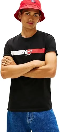Tommy Jeans T-Shirt TJM REGULAR FIT SIGNATURE STRIPE mit Label-Print