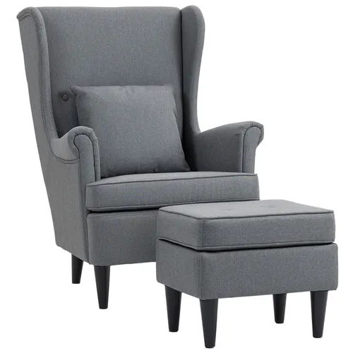 HOMCOM Ohrensessel mit Hocker - Modernes Relaxsessel-Set in Grau - Ohren- & Armlehnensessel: Elegantes Sessel-Set mit Lendenkissen und Ottoman für optimalen Komfort und Unterstützung, perfekt für entspannende Stunden in Ihrem Wohnzimmer.