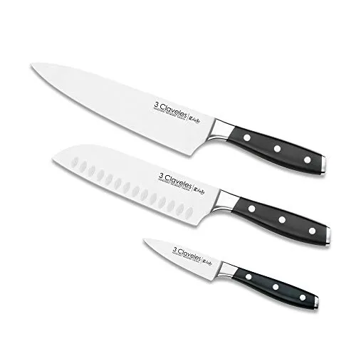 Claveles 28007 Küchenmesserset: Gemüse 9cm + Santoku 18cm + Koch 20cm, Toledo Line, Edelstahl, Silber 3