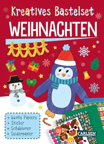Kreatives Bastelset für Kinder: Weihnachten 2025 - Jahreszeiten für Kinder: Enthält ein Bastelbuch mit Vorlagen und Aufklebern, ideal für kreative Weihnachtsprojekte ab 6 Jahren.