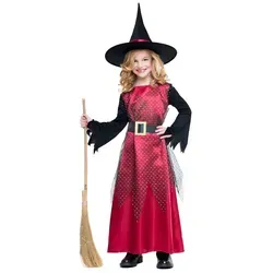 Metamorph Hexen-Kostüm Rote Hexe Kostüm für Kinder, Feuriges Hexenkleid in Rot und Schwarz für Mädchen rot 110-116 | 110-116