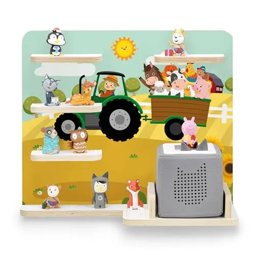 stadtecken® Kinder Regal für Musikbox I Geeignet für die Toniebox und ca. 35 Tonies I Perfekte Audbewahrung für Kinderzimmer I Zum Aufstellen oder Aufhängen I Bauernhof, mittel