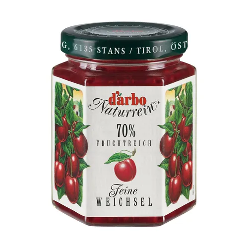 Darbo Naturrein Fruchtreich - Feine Weichsel - 200g - Brotaufstrich aus feinen Weichseln, 100% natürliche Zutaten für fruchtigen Genuss ohne Zusatzstoffe.