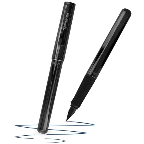 McNeill - Ghost Pen – radierbarer Füllhalter für Schule & Alltag | Für Rechts- & Linkshänder | Thermisch radierbare Tinte, ergonomisch, nachfüllbar (metallic schwarz)