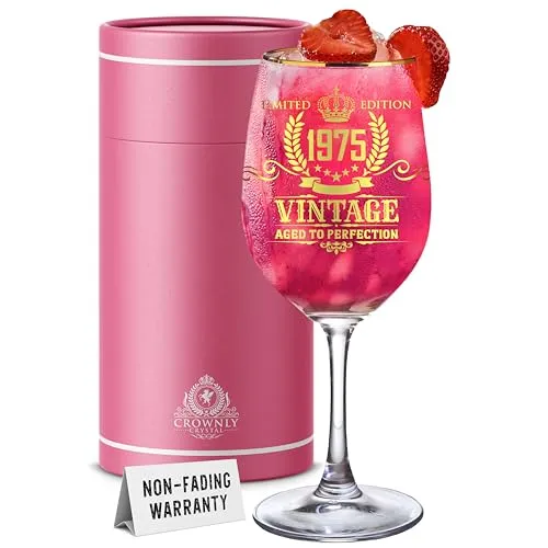 CROWNLY CRYSTAL® 1975 Geschenke Für Frauen Ab 50 Weinglas Mit Gravur Personalisierte Geschenke Frauen Deko 50 Geburtstag Geburtstagskarte 50 Frau Geschenk Geschenk Für Ab 50