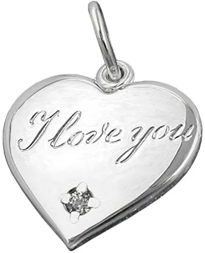 Kettenanhänger Silberanhänger Herz mit Zirkonia - Eleganter Herzanhänger aus 925 Silber mit Zirkonia und Gravur 'I Love You', perfekt für romantische Geschenke. Lieferung inklusive kleiner Schmuckbox.