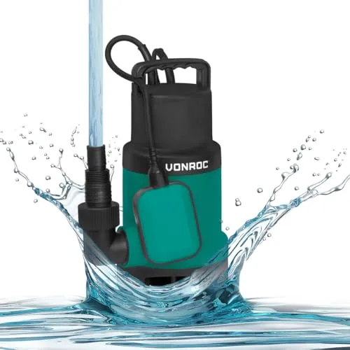 VONROC Tauchpumpe Schmutzwasserpumpe 750W - Wasserpumpen für Schmutz- und Reinwasser, mit 14.000 l/h Förderleistung und nur 20 mm Restwasser für schnelles Entleeren von Kellern und Teichen.