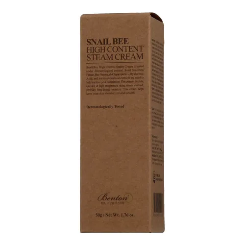 Benton Snail Bee High Content Steam Cream 50 g - Reichhaltige Feuchtigkeitscreme mit hochwertigen Inhaltsstoffen, die die Haut intensiv pflegt und revitalisiert. Ideal für die tägliche Pflege und zum Schutz vor Feuchtigkeitsverlust.