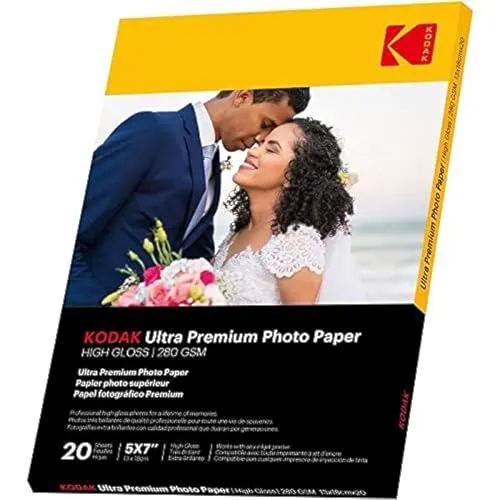 KODAK Ultra Premium Photo Paper - Glänzendes Fotopapier, Pack mit 20 Blättern, Format 13x18 cm, 280 g/m², Tintenstrahldruck, Ideal für Alben und Bilderrahmen