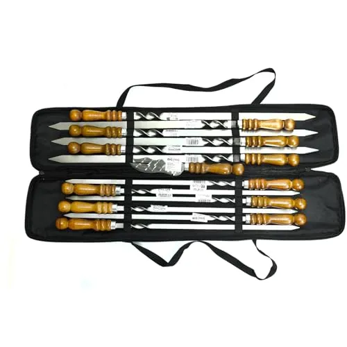 Set aus 12 Schaschlikspießen mit Tasche – Edelstahl Grillspieße für BBQ und Lagerfeuer