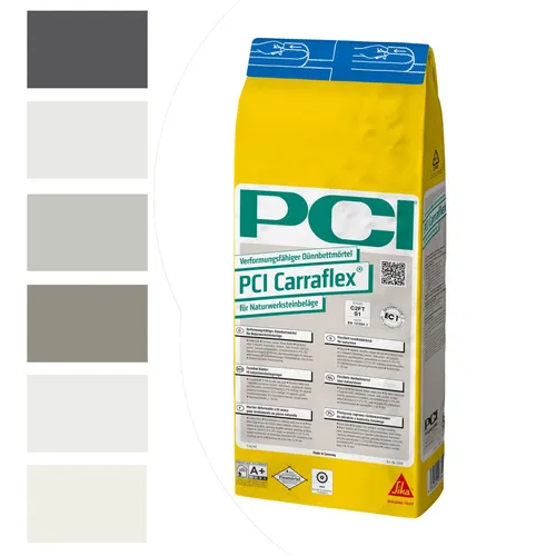 PCI Carrafug Fugenmörtel Nr. 25 Carraraweiß 5 kg - Mörtel für Naturwerksteinplatten, frost- und temperaturbeständig von -20 °C bis +80 °C, ideal für Terrassen und Außenbereiche.