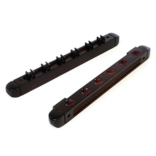 Billard Queue Wandhalterung aus Holz, 2-teilig, Halterung für bis zu 6 Pool-Cues, Buche, Snooker-Halterung, Billard Zubehör (Mahagoni/Dunkelbraun)