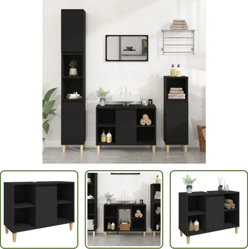 The Living Store Waschbeckenunterschrank Schwarz 80x33x60 cm