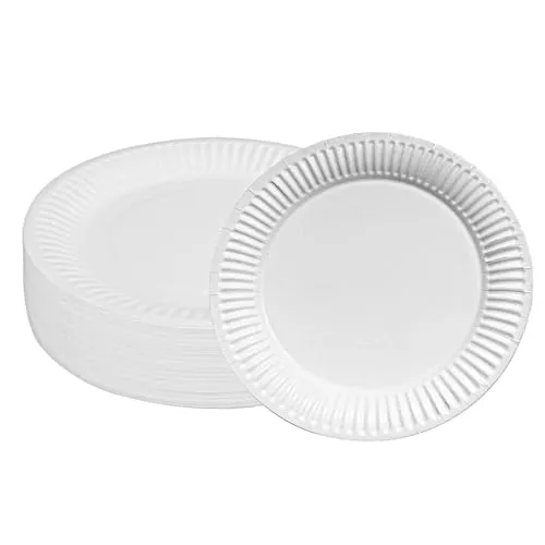 Hisdricus Pappteller 100 Stück, Einwegteller, Biologisch Abbaubar, Geeignet für Partys, Grillabende, Kindergeburtstage, Hochzeiten, Picknicks und andere Veranstaltungen, Robuste 250 g/m²(weiß,18cm)
