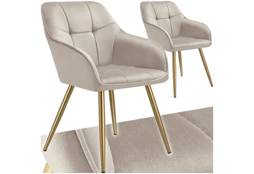 TecTake Stuhl Marilyn, Samtoptik, taupe/gold - 2er Set - Stilvolle Stühle mit elegantem Steppmuster, ergonomischer Form und hochdichter Schaumstoffpolsterung für maximalen Komfort und gesunde Körperhaltung. Ideal für Esszimmer und Wohnzimmer.