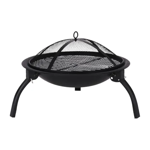 KONDELA Tragbare Feuerschale mit Grillrost und Funkenschutz | Feuerstelle für den Garten | 51 x 51 x 40 cm | Feuerkorb Outdoor | mit Grillplatte | Schwarz, Geschmiedetes Eisen/Stahl, 3,9 kg | Mildo