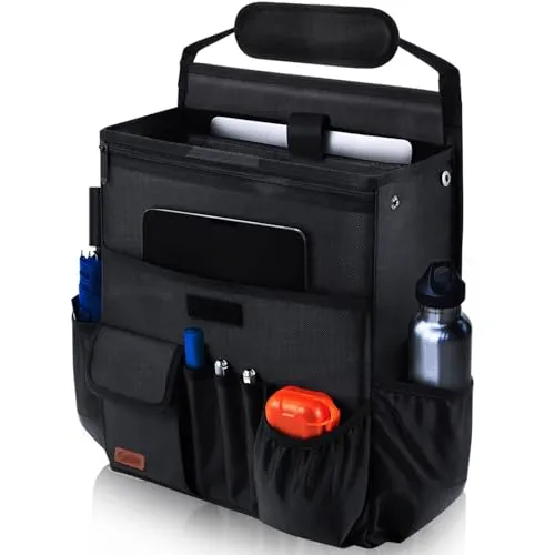 Smof Auto Organizer für Vordersitz und Rücksitz - Schwarz - Rückenlehnen- & Utensilientaschen mit separater Tasche für Laptop, ideal für Ordnung im Auto und vielseitig nutzbar für Bürobedarf oder Kinderutensilien.