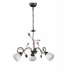 TRIO Leuchten Kronleuchter Traditio, 3-flammig - Elegante Hängelampe in rostbraunem Metall mit Glas-Schirm, höhenverstellbar und ideal für stilvolle Wohnräume. Leuchtmittel tauschbar für individuelle Lichtgestaltung.