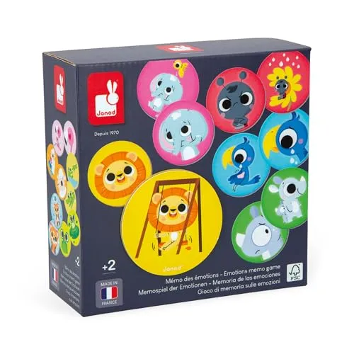 Janod - Emotionen Memo - Gedächtnisspiel - Emotionserkundung - Bildungsspiel - Entwickelt Gedächtnis und Vokabular Ab 2 Jahren - J02625