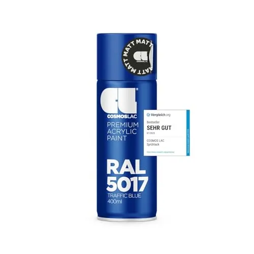 COSMOS LAC Acryllack verkehrsblau, matt Sprühdose in vielen RAL Farbtönen - 400ml Spraydose perfekt für DIY, Upcycling und andere Lackierarbeiten geeignet (RAL 5017 - Verkehrsblau Matt)