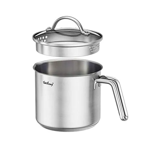 Milchtopf 14x12 cm mit Deckel, kleiner Milch Topf 1,5L Edelstahl beschichtet und griff spülmaschinengeeignet Spülmaschinen geeignet & Backofenfest Innenskalierung für Induktion