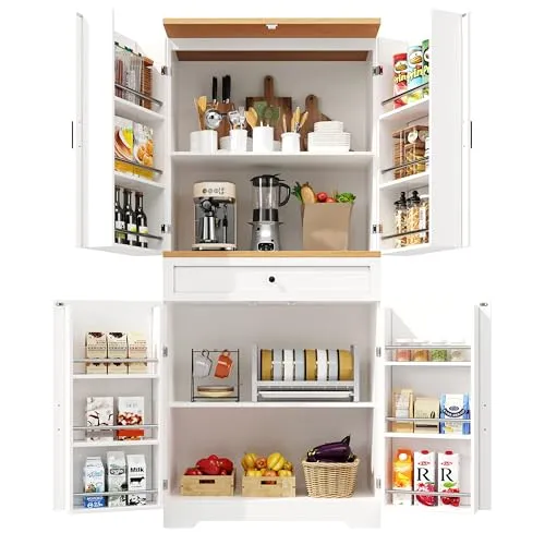 xixiworkshop Küchenbuffet – Hochwertiger Küchenschrank 80x40x180cm mit 12 Türfächern - Vielseitiger Küchenschrank mit 12 Türfächern und 4 Schubladen, ideal für Küche und Wohnräume. Robuste MDF-Konstruktion mit Kippschutz für zusätzliche Sicherheit. Einfach aufzubauen und bietet viel Stauraum.