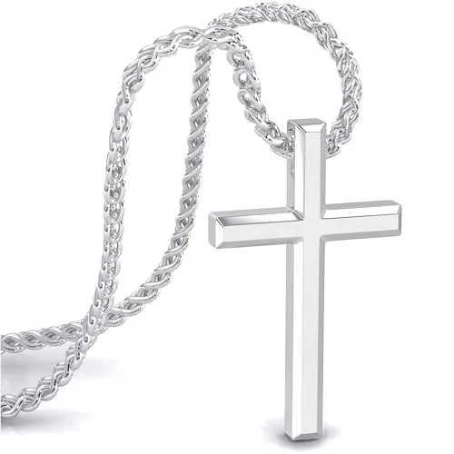 SERASAR Halskette Kreuz Herren Kette mit Anhänger - 50cm Silber Schmuck Männer Geschenk Idee für Jesus