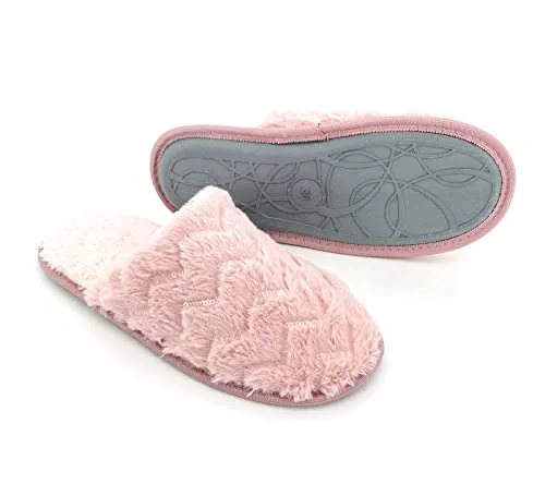 heimtexland ® Plüsch Pantoffeln Pailletten Schlappen Glitzer Damen Hausschuhe Cosy Typ779 Altrosa 41