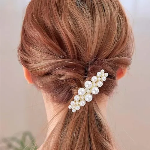 Haarspange Gold Perlen – Französische Barrette für Hochzeit in gold von QYHON