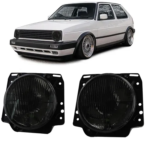 Produktbild Scheinwerfer H4 Schwarz Smoke geriffelt mit Fadenkreuz für VW Golf 2 83-91