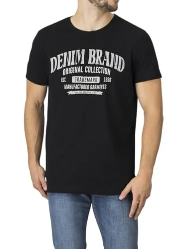 DENIMFY Tshirt Herren Baumwolle Regular Fit DFNuri Rundhals Kurzarm Sommer Tee Shirt Logoprint, Größe:3XL, Farben:Black (FDY)
