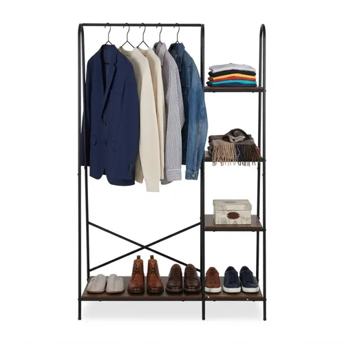 Kleiderständer Garderobenständer mit Schuhablage - Stylischer Kleiderständer in Schwarz, ideal für jeden Raum. Mit praktischer Schuhablage und robustem Material für langanhaltende Nutzung.