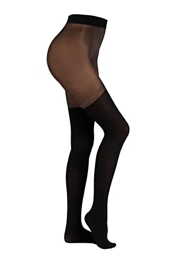 Camano Damen Strumpfhose Overknee Look Glitzer-Elementen Rutschfest 70 DEN overknee 1er Pack S black