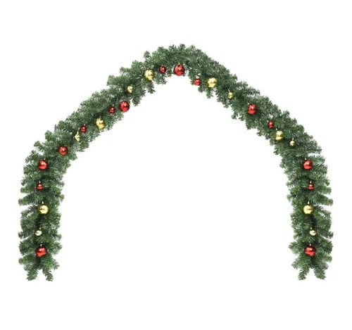 vidaXL Weihnachtsgirlande mit Kugeln 10 m - Festliche Dekoration - Dekohänger für Innen- und Außenbereich, wetterfest und mit 900 Zweigen, ideal für eine festliche Atmosphäre. Inklusive 32 goldener und roter Kugeln für einen tollen Blickfang!